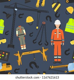 Profession and occupation set. Crane operator tools and  equipment. Seamless pattern.Vector illustration 