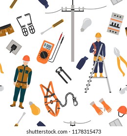 Profession and occupation set. Electrician tools and equipment. Uniform flat design icon. Vector illustration 