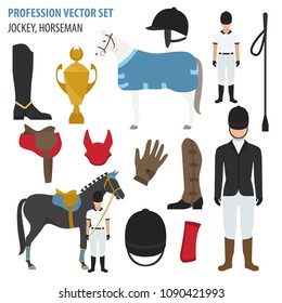 Profession and occupation set. jockey  equipment, horseman flat design icon.Vector illustration 