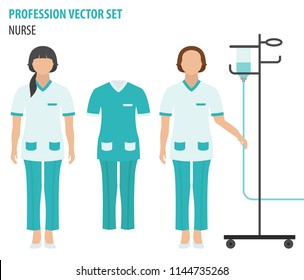 Profession and occupation set. Nurse equipment, medical staff uniform flat design icon.Vector illustration 