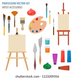 Profession and occupation set. Painter, artist accessories flat design icon.Vector illustration 