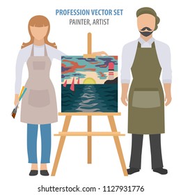 Profession and occupation set. Painter, artist accessories flat design icon.Vector illustration 