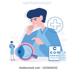 Profession ophthalmologist, Vision Correction. Check Eyesight, family doctor concept, Vector illustration for web banner, infographics, mobile. check for illness, disease or problems. Healthcare. 
