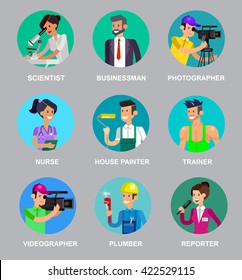 Profession people avatars. Detailed character professionals