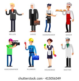 Profession people. Detailed character professionals . Illustration Vector flat