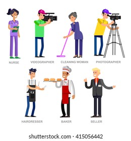 Profession people. Detailed character professionals . Illustration Vector flat