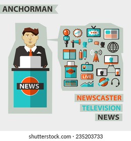 Profession of people. Flat infographic. Anchorman