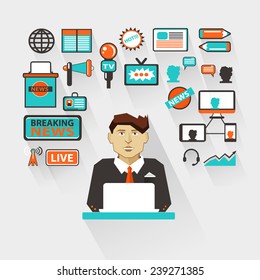 Profession of people. Flat infographic. Anchorman 