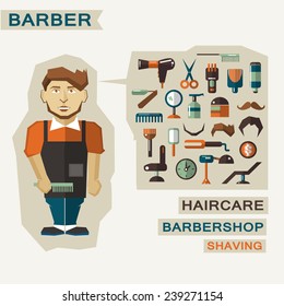 Profession of people. Flat infographic. Barber 