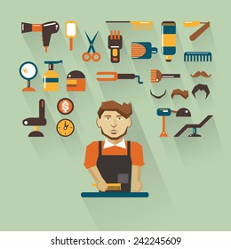 Profession of people. Flat infographic. Barber