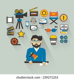 Profession of people. Flat infographic. Filmmaker 