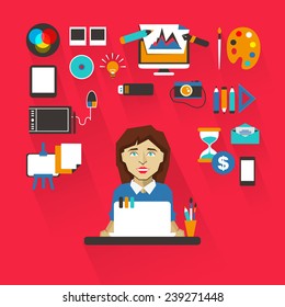Profession of people. Flat infographic. Graphic designer