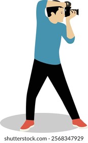 Profession Photographer Cartoon Illustration. Person Holding Camera. Flat Vector Character.