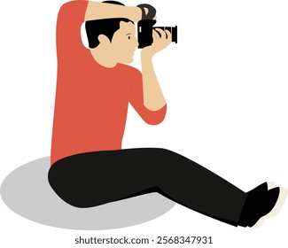 Profession Photographer Cartoon Illustration. Person Holding Camera. Flat Vector Character.