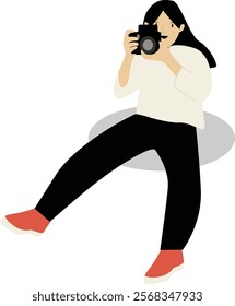 Profession Photographer Cartoon Illustration. Person Holding Camera. Flat Vector Character.