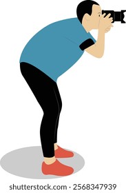 Profession Photographer Cartoon Illustration. Person Holding Camera. Flat Vector Character.