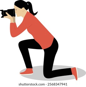 Profession Photographer Cartoon Illustration. Person Holding Camera. Flat Vector Character.