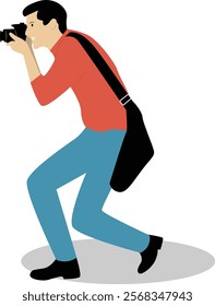 Profession Photographer Cartoon Illustration. Person Holding Camera. Flat Vector Character.