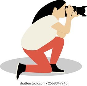 Profession Photographer Cartoon Illustration. Person Holding Camera. Flat Vector Character.