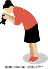 Profession Photographer Cartoon Illustration. Person Holding Camera. Flat Vector Character.