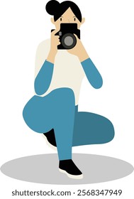 Profession Photographer Cartoon Illustration. Person Holding Camera. Flat Vector Character.