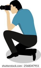 Profession Photographer Cartoon Illustration. Person Holding Camera. Flat Vector Character.