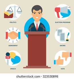 Profession: Politician. Vector illustration, flat style