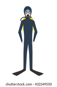 Profession: scuba diver. Isolated on white background. Vector illustration.