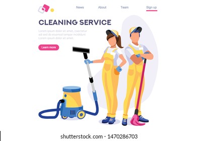 Profession Service Supply Work. Cleaner Web Floor Page. Professional Home Vacuum Set. Mess Template Sweeping Banner. Isometric Cartoon Flat Vector Illustration Isolated on White Background Concept.