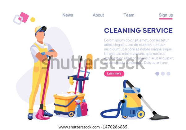 Profession Service Supply Work Cleaner Web Stock Vector Royalty
