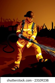 Juego de profesiones: valiente bombero en el trabajo (más profesiones en nuestro portafolio)