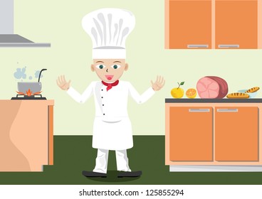 Profession set: chef cook in his kitchen