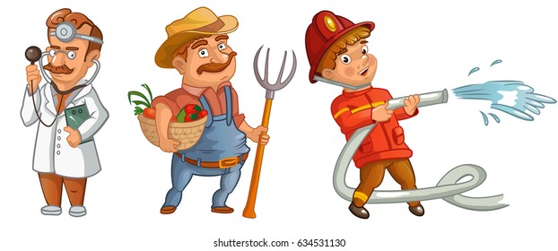 Profession set doctor firefighter farmer