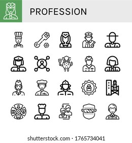 profession simple icons set. Contains such icons as Hostess, Chef, Wrench, Flight attendant, Policeman, Farmer, Policewoman, User, Scientist, can be used for web, mobile and logo