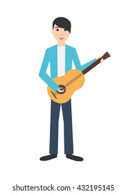 Profession: singer with a guitar. Musician. Isolated on white background. Vector illustration.