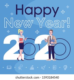 Profession social media post mockup. Happy new year 2020 phrase. Web banner design template. Elementary school educators booster, content layout, inscription. Poster, print ads and flat illustration