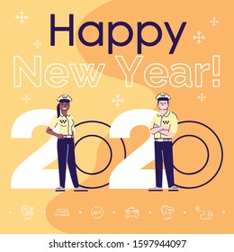 Profession social media post mockup. Happy new year 2020 phrase. Car service. Web banner design template. Taxi drivers booster, content layout with inscription. Poster, print ads and flat illustration