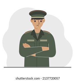 The profession of a soldier. A man in military uniform. Army and military concept. Vector flat illustration