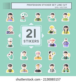 Profession Sticker Set in trendy line cut isolated on blue background