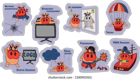 a profession stickers set, pig