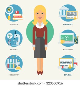 Profession: Teacher. Vector illustration, flat style