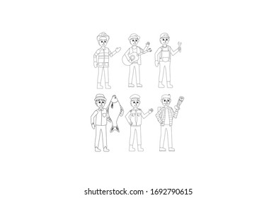 Profession Vector Outline Design Illustration Bundle