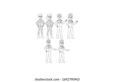 Paquete de ilustración de diseño de esquema de vector de profesión