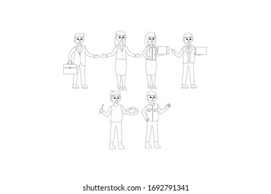 Paquete de ilustración de diseño de esquema de vector de profesión