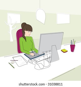 Profession - woman designer vector