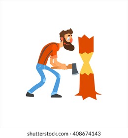 Profession Woodcutter Primitive Cartoon Style Isolated Flat Vector Illustration On White Background