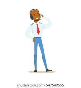 Professiona Air Controller With Headset, Part Of Airport And Air Travel Related Scenes Series Of Vector Illustrations