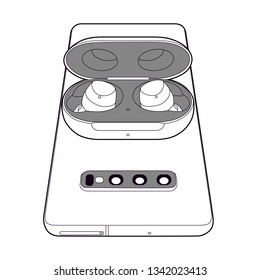 Professional 2019 wireless earbud Vector / Line Drawing - Icon, earphone, headphone, music