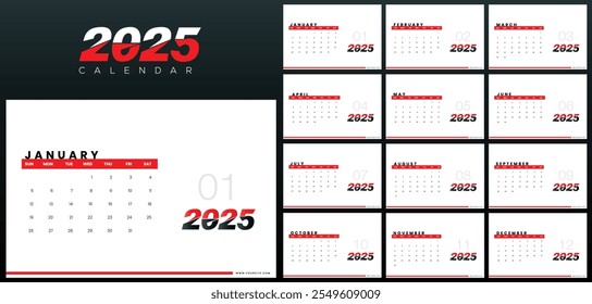 Professional 2025 Corporate Desk Calendar Design Template with an Elegant Red and Black Color Theme