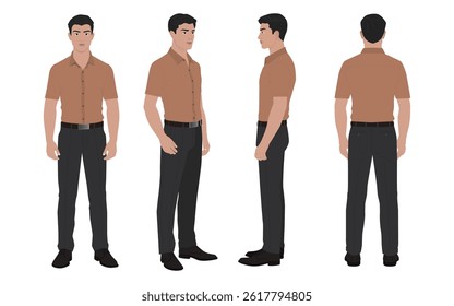Professional 2D Animation Character Set, Formal Half Shirt, Pant, and Turnaround Views for Dynamic Motion